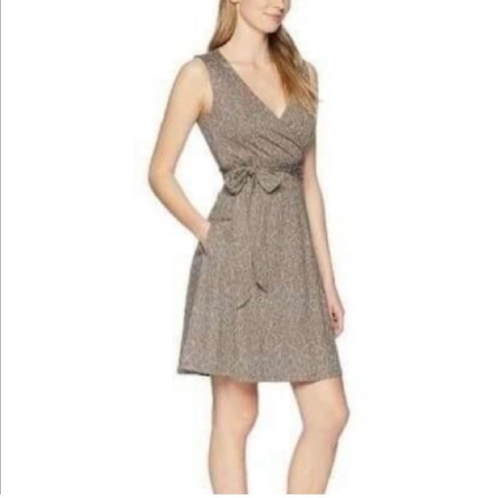 Toad&Co Cue Sleeveless Faux Wrap Dress Taupe Teal Organic